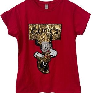 Girls Large Red Sequin Minnie Mouse T-Shirt Short Sleeve